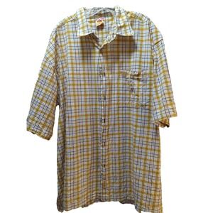 Bay Creek men's 4XL mustard yellow maroon plaid button front shirt
